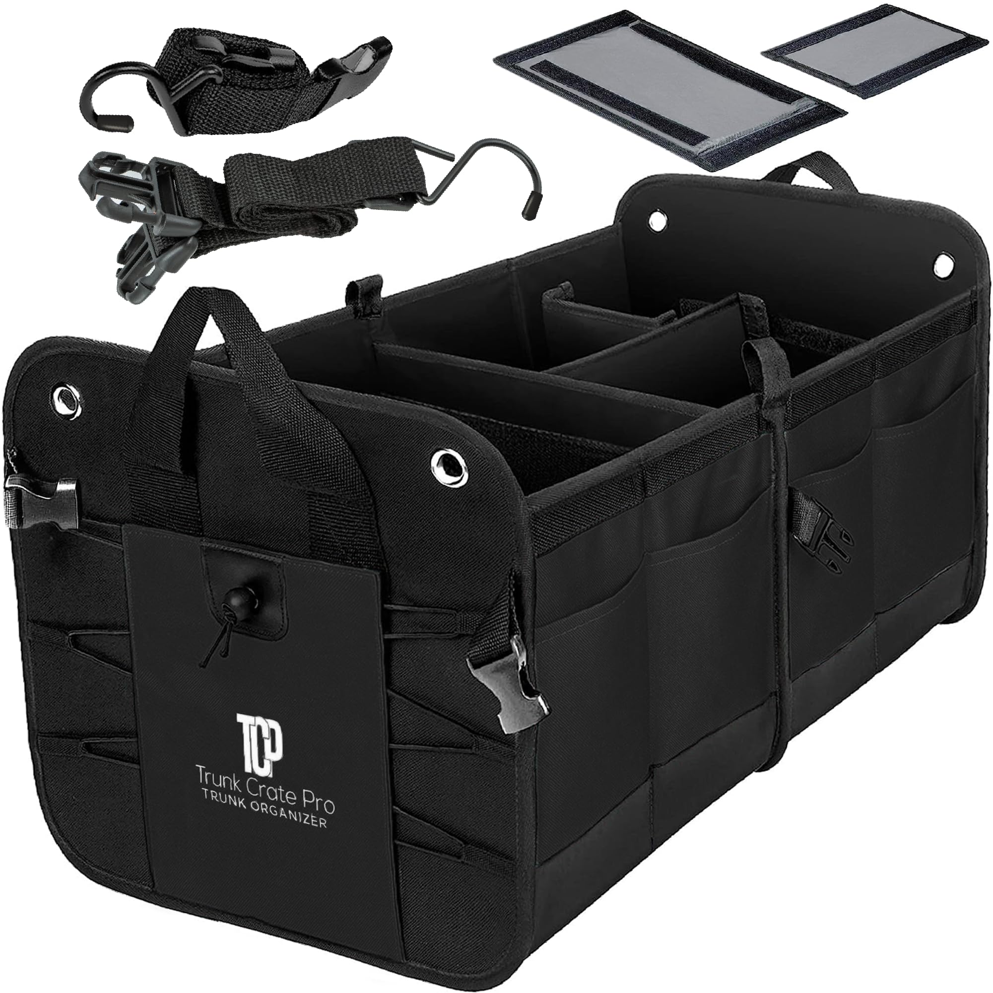 Trunkcratepro Trunk Organizer For Car, Suv, Truck Premium Adjustable Multi Compartments Collapsible Car Trunk Organizer With Se
