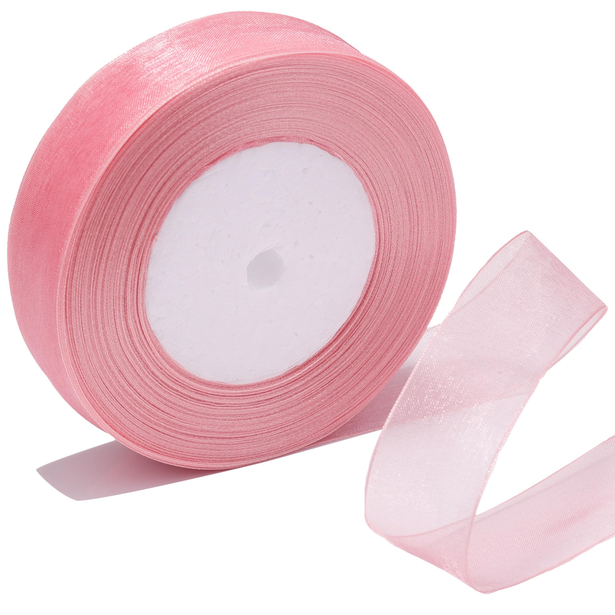 Bsikon 1 Inch Sheer Organza Ribbon 50 Yards Pink Chiffon Ribbon for Gift Wrapping,Bouquets,Wedding,DIY Craft
