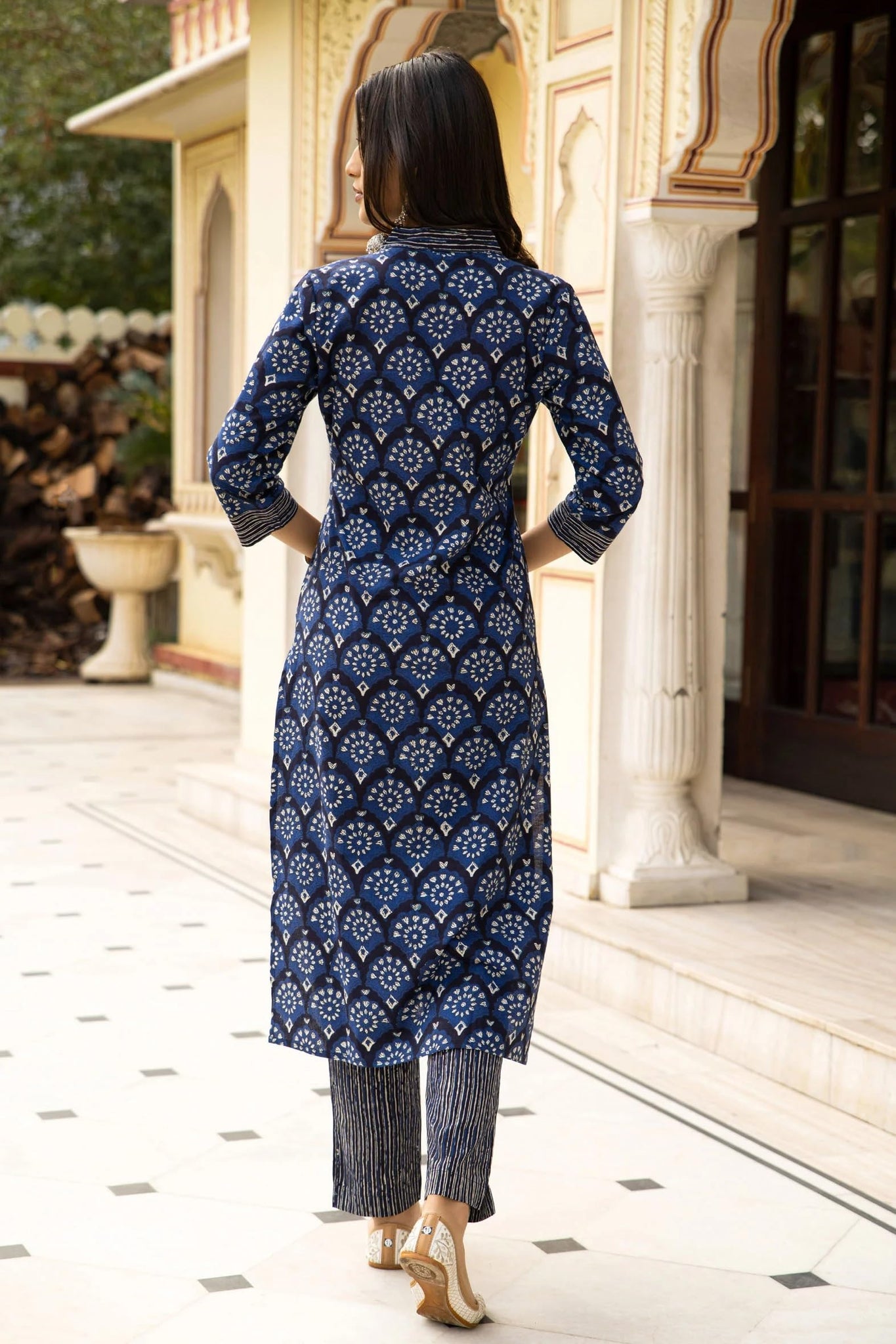 Gosriki Women'S Cotton Blend Straight Printed Kurta With Pant & Dupatta (Obito Navy Blue-Gs_S_Navy Blue_Small),Navy Blue,,B0CRZ65YX7