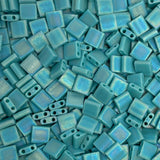Miyuki Tila Beads - 2 Hole Square Beads, 5x5x1.9 mm, 5 Grams Glass Beads Matte Turquoise (TL412FR)