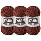 3 Pack Coffee Fluffy Chunky Chenille Crochet Yarn, Baby Yarn for Crocheting Soft Blanket, Bulky Velvet Yarn (100g/54.8yds Each),
