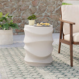 COSIEST Outdoor Side Table, 18''H Concrete Side Table for Patio, Streamlined Lightweight Accent Table, Decorative Patio Garden S