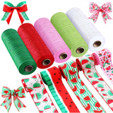Woanger 10 Rolls 4th of July 10inx10 Yard Mesh & 2. 5inx7 Yard Patriotic Star Stripe Wired Ribbon Rolls Metallic Foil Red White 