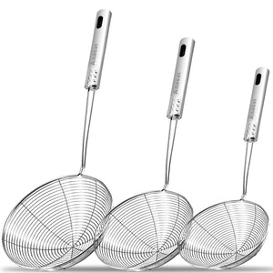 Anaeat Stainless Steel Spider Strainer Skimmer, Set of 3 Professional Kitchen Pasta Strainer Spoon with Long Handle - Asian Stra