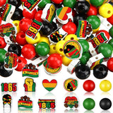 Fabbay 200 Pcs Juneteenth Wooden Beads Black Red Green Yellow Wooden Beads 1865 Freedom Day Wood Craft with Hole American Craft 