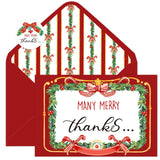 Whaline 24 Packs Christmas Thank You Cards Bow Pine Needle Note Card with Envelopes Stickers Many Merry Thanks Greeting Blank Ca