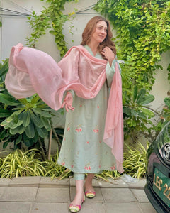 Gosriki Women'S Rayon Blend Embroidered Straight Kurta With Pant & Dupatta (Baad Green-Gs_S_Green_Small),Green,,B0CYPQKVW3
