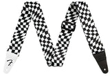 Fender Polyester Guitar Strap, Guitar Accessories, Leather Ends, Wavy Checkerboard Design
