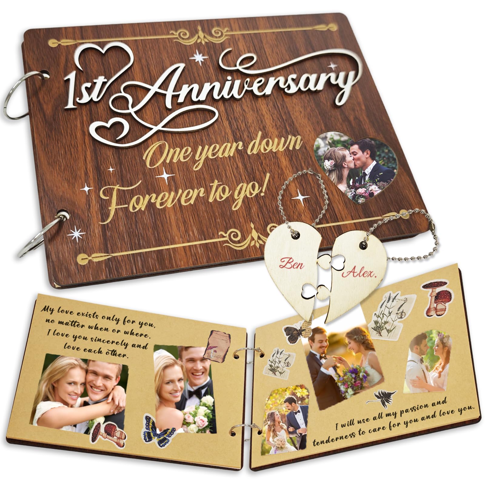 1 Year Anniversary Scrapbook,One Year Anniversary Dating Gifts,1st Down Wooden Couples Photo Album,One Year Wooden Scrapbook 1 Y