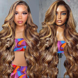 Hepnok Ombre Lace Front Wig Human Hair Body Wave 13x6 HD Lace Front Wigs Human Hair Pre Plucked 200% Density Honey Blonde Highli