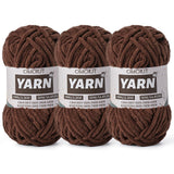 3 Pack Dark Coffee Fluffy Chunky Chenille Crochet Yarn, Baby Yarn for Crocheting Soft Blanket, Bulky Velvet Yarn (100g/54.8yds E