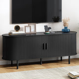 63 TV Stand with Power Outlet, Modern Media Console with Sliding Doors, Entertainment Center for TVs up to 60 Inch, Adjustable S