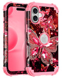 Hekodonk for iPhone 16 Case,Glow in The Dark Three Layer Heavy Duty Shockproof Protection Hard Plastic+Soft Silicone Full Body D
