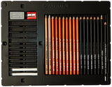 FACTIS Charcoal Drawing Set 18 Pencils, 12 Sticks, Sharpener, Eraser, Pad Drawing Set