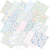 Tudomro 60 Pcs Pastel Floral Fabric Squares 10 x 10 Inch Cotton Pink Blue Hydrangea Rose Gingham Stripe Quilting Fabric Bundles 