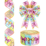 20 Yards Back to School Wired Edge Ribbon, 1 Roll 2.5 in Cute Bow & Pencil Colorful Pink Eraser Gift Wrapping Ribbon for Prescho