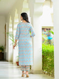 Gosriki Women'S Cotton Blend Straight Printed Kurta With Pant (Samina Sky-Gs_M_Sky Blue_Medium),Sky Blue,,B0D9YKY6KR