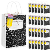Kolldenn 24 Sets Back to School Gift Bags with Handles and Pencil Tags First Day of School Composition Book Teacher Gifts 5.9 x 