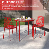 Leisuremod Devon Mid-Century Modern 3-Piece Aluminum Outdoor Patio Dining Set With Tempered Glass Top Table And 2 Stackable Flow