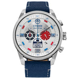 Citizen Mens EcoDrive Star Wars R2D2 Chronograph Stainless Steel Watch with Cordura Strap, Silver Dial (Model: CA421903W)