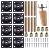 Swpeet 8 Sets Black 12 Degree Angled Leg Mounting Plates with Hanger Bolts Screws, Furniture Leg Attachment Plates Industrial St