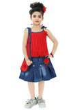 Chandrika Kids Casual Skirt And Top Set With Sling Bag For Girls Red