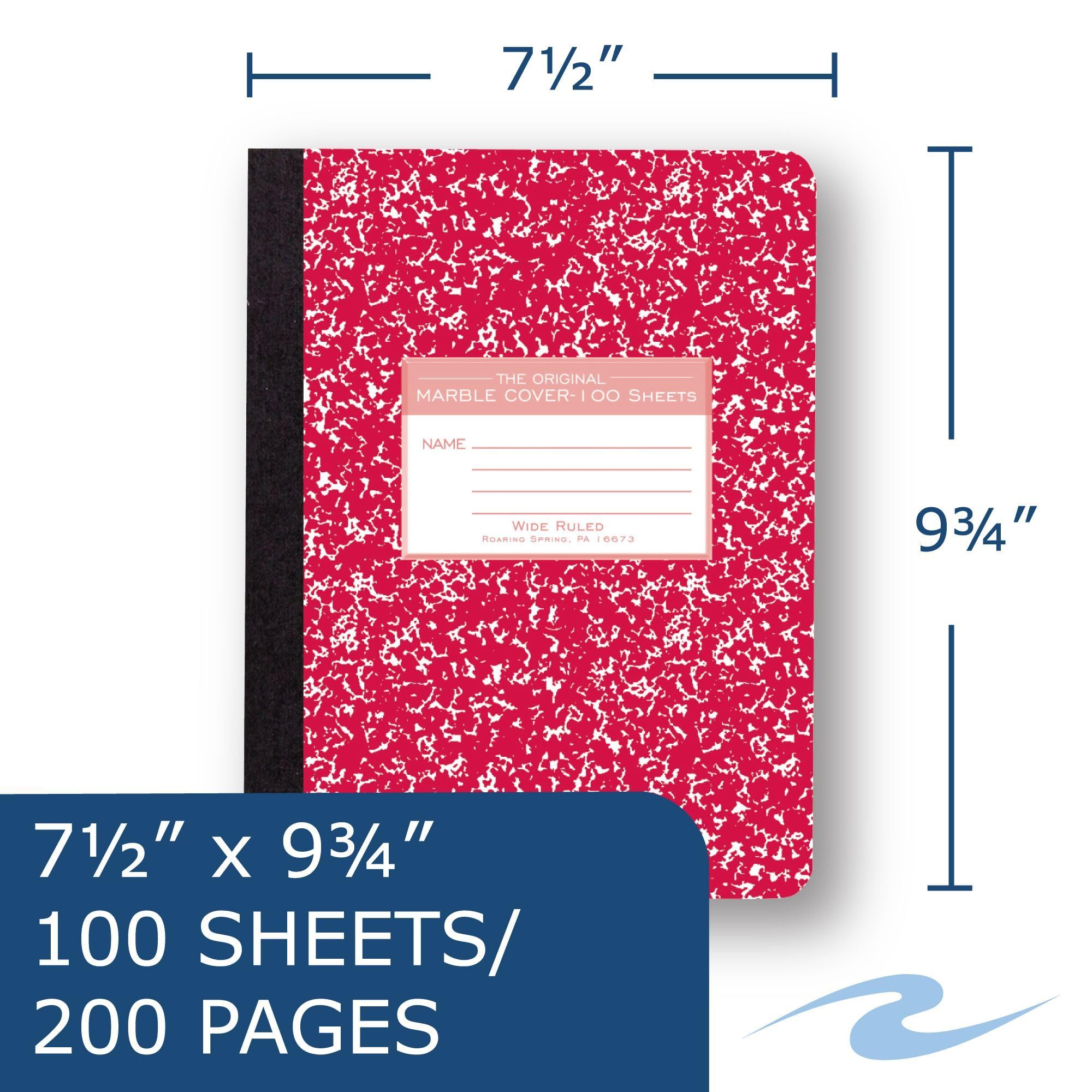 Roaring Spring Colored Composition Notebook, Wide Ruled, 100 Sheets, 15# White Paper, 9.75x7.75, Hard Board Assorted Color M
