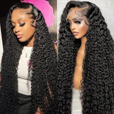 Gearina 24inch Deep Wave Lace Front Wigs Human Hair 200 Density 13x6 HD Transparent Lace Front Wigs for Women Deep Curly Lace Fr