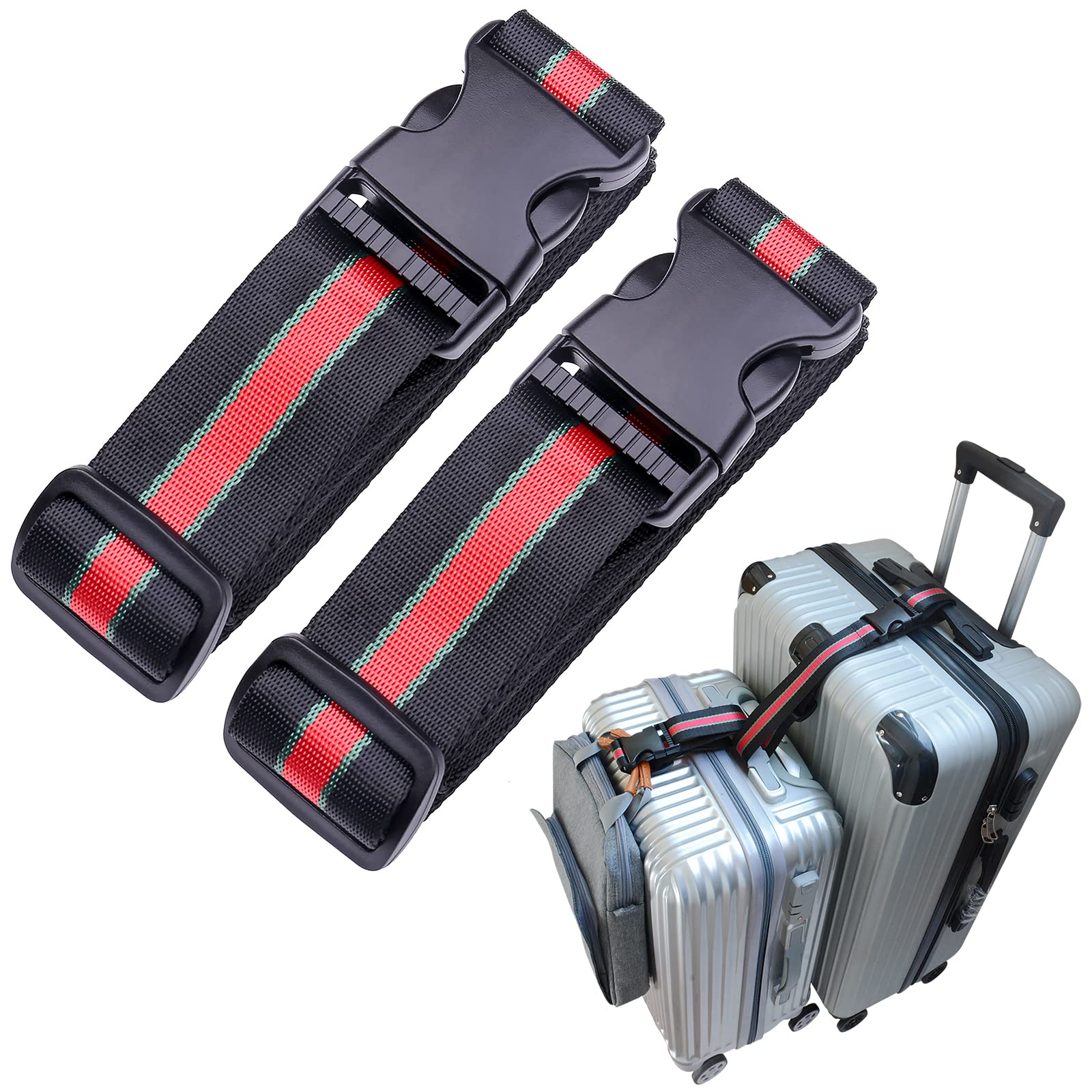 Luggage Strap add a Bag, Heavy Duty Adjustable Suitcase Belt Travel Attachment Travel Accessories for Connecting Your Luggage (B