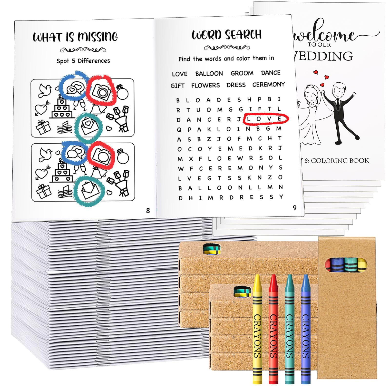 Fullhawl 40 Pcs Wedding Activity Set for Kids Include 20 Wedding Coloring Books 20 Crayons Wedding Gifts Kids Table Activities G