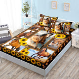 HOSIMA Horse Fitted Sheet&Pillowcases,Animal Themed Galloping Horse and Sunflower Floral Bedding,3D Printed Soft Decorative Fabr