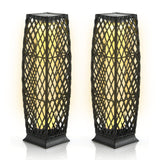 Tangkula 2 Pieces Outdoor Solar Powered Floor Lamps, IP65 Waterproof Wicker Floor Lamps with Auto On/Off LED Light, Outdoor Deco
