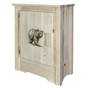 Montana Woodworks Homestead Collection Accent Cabinet With Laser Engraved Bear Design, Left Hinged, Ready To Finish