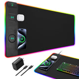 Mouse Pad with Wireless Charging, RGB Gaming Desk Mat, 31.5x15.7 Large XXL Desk Pad, 15 Lighting Modes, Non-Slip Mouse Mat, Wate