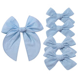 YHXX YLEN 5PCS Blue Cotton Linen Hair Bows for Girls Handmade Alligator Clip Hair Accessories for Babies Infant Toddlers Kids(5i