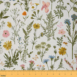 Floral Upholstery Fabric for Chairs Couch, Rusric Flower Daisy Dandelion Outdoor Fabric by The Yard, Farmhouse Botanical Decorat