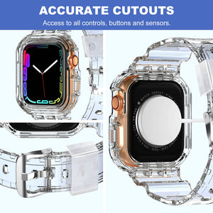 XYF Compatible for Crystal Clear Apple Watch Bands, 45mm 44mm 42mm Bumper Case for Men Women Jelly Sport Case Band for iWatch Ul
