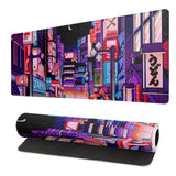 Dark Purple Japanese Gaming Mouse Pad Abstract Anime Mat 31.5x11.8 Inch Tokyo Pixel Street Texture Non-Slip Rubber Base Kawaii M