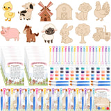 VioraWhite 24 Set Birthday Party Favor Craft Include 24 Pcs DIY Wooden Painting Art Kit 24 Pcs Bubble Wand 24 Gift Card Wood Col