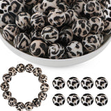 HHCFAST 50Pcs Blak White Leopard Silicone Beads for Keychain Making, Pattern Print Silicone Beads for Pens Necklace Bracelets Cr