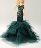 Cora Gu Handmade Classic Jade Green Embroidery Mermaid Dress Wedding Gowns Fit for 12 Fashion Doll & Doll's not Included