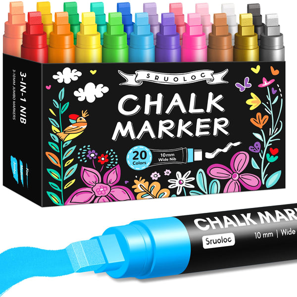 Window Chalk Markers for Glass Washable, 20 Colors Jumbo Liquid Chalk ...
