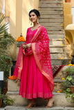Gosriki Women'S Rayon Blend Anarkali Solid Kurta With Pant & Dupatta (Ganpati-Rani-Gs_L_Pink_Large),Pink,,B0DG2ZFNCF