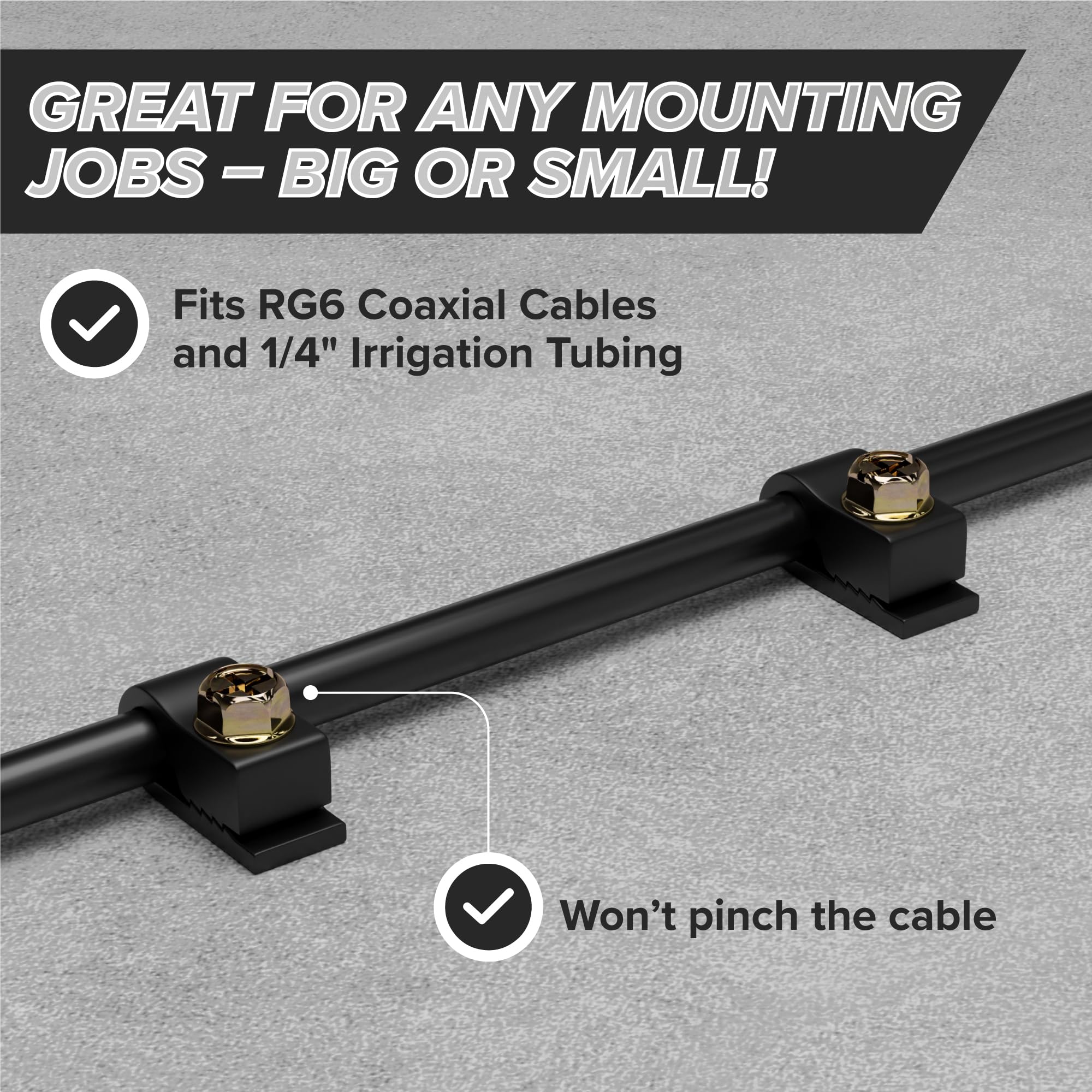 THE CIMPLE CO - Single Coaxial Cable Clips, Cat6, Electrical Wire Cable Clip, 1/4 in (6 mm) Screw Clip and Fastener, Black (10 p