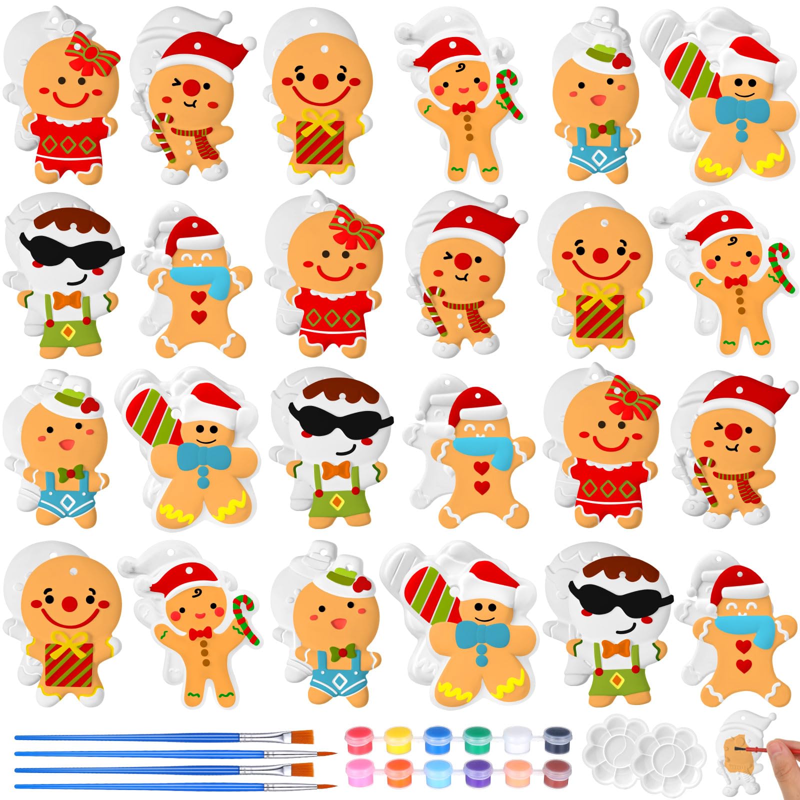 Syhood 24 Pcs Ceramic to Paint Gingerbread Man Ornaments Crafts for Paint Your Own Kit DIY Ceramics Gingerbread Men Ceramic Orna