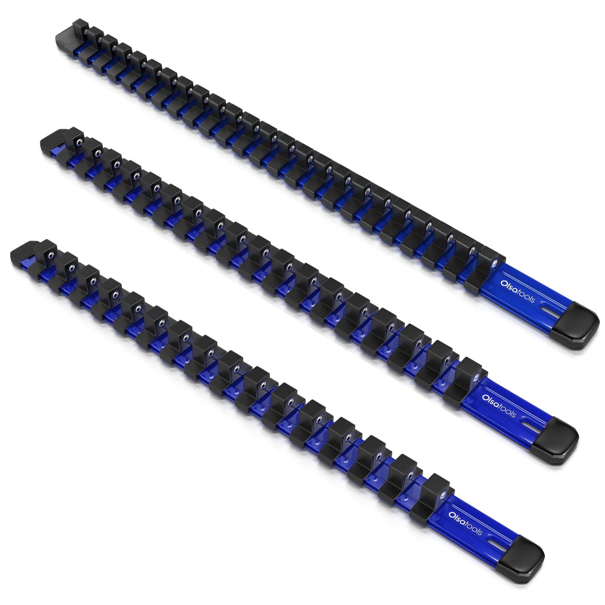 Olsa Tools 1/2-Inch, 3/8-Inch & 1/4-Inch Drive Aluminum Socket Organizer Professional Quality Socket Holder (Blue)