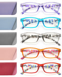 JOLISU Reading Glasses for Women Men - 5 Pack Ladies Fashion Blue Light Readers Computer Eyeglasses W/Spring Hinge (Mixcolor D, 