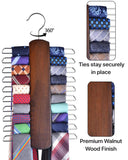 Umo Lorenzo Premium Wooden Necktie and Belt Hanger, Walnut Wood Center Organizer and Storage Rack with a Non-Slip Finish - 20 Ho
