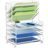 MINDEPOT 4-Tier Paper Organizer + 3-Pocket File Holder + Drawer + Pen Holders, Desktop File Organizers Paper Tray for Office Sup