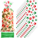 Blulu 100 Pieces Pet Paw Cone Cellophane Bags Heat Sealable Candy Dog Paw Gift Cat Treat Bags with 100 Pieces Silver Twist Ties 